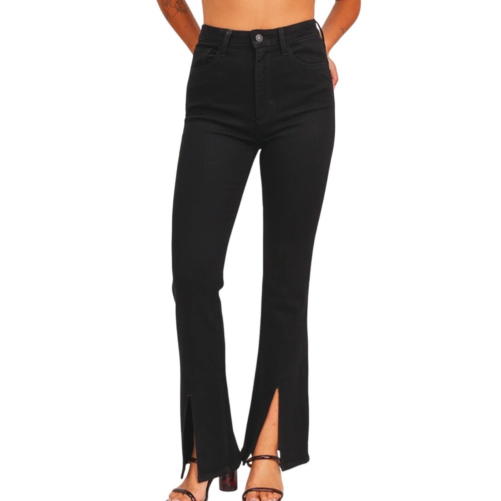 Just Black Denim Flare Jeans Size 28 Black Excellent High Rise Front Slit